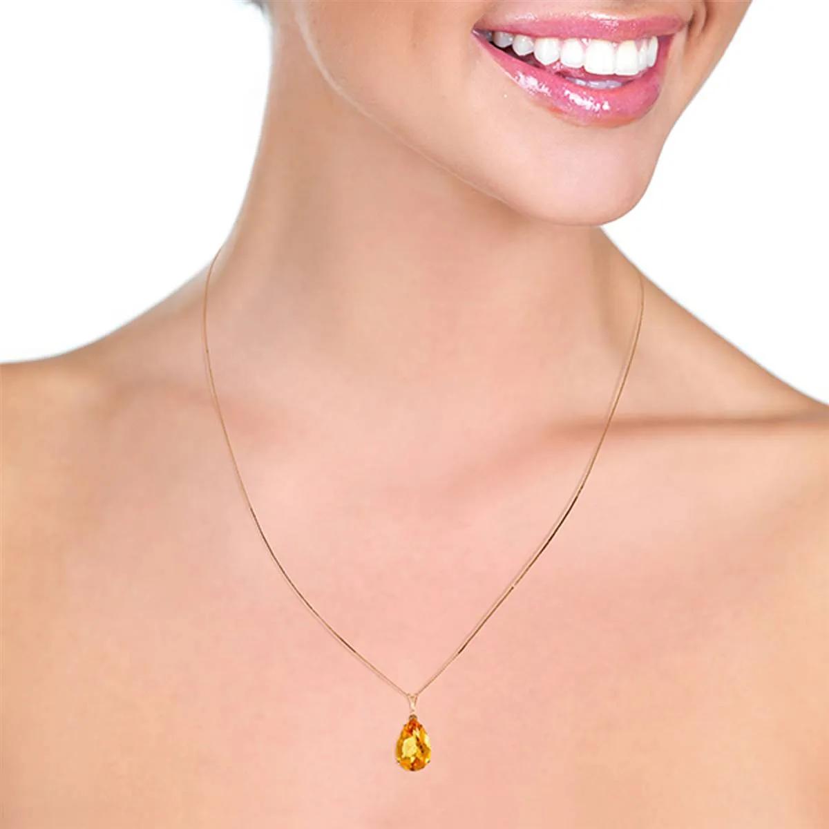 5 Carat 14K Solid Rose Gold Teardrop Citrine Necklace