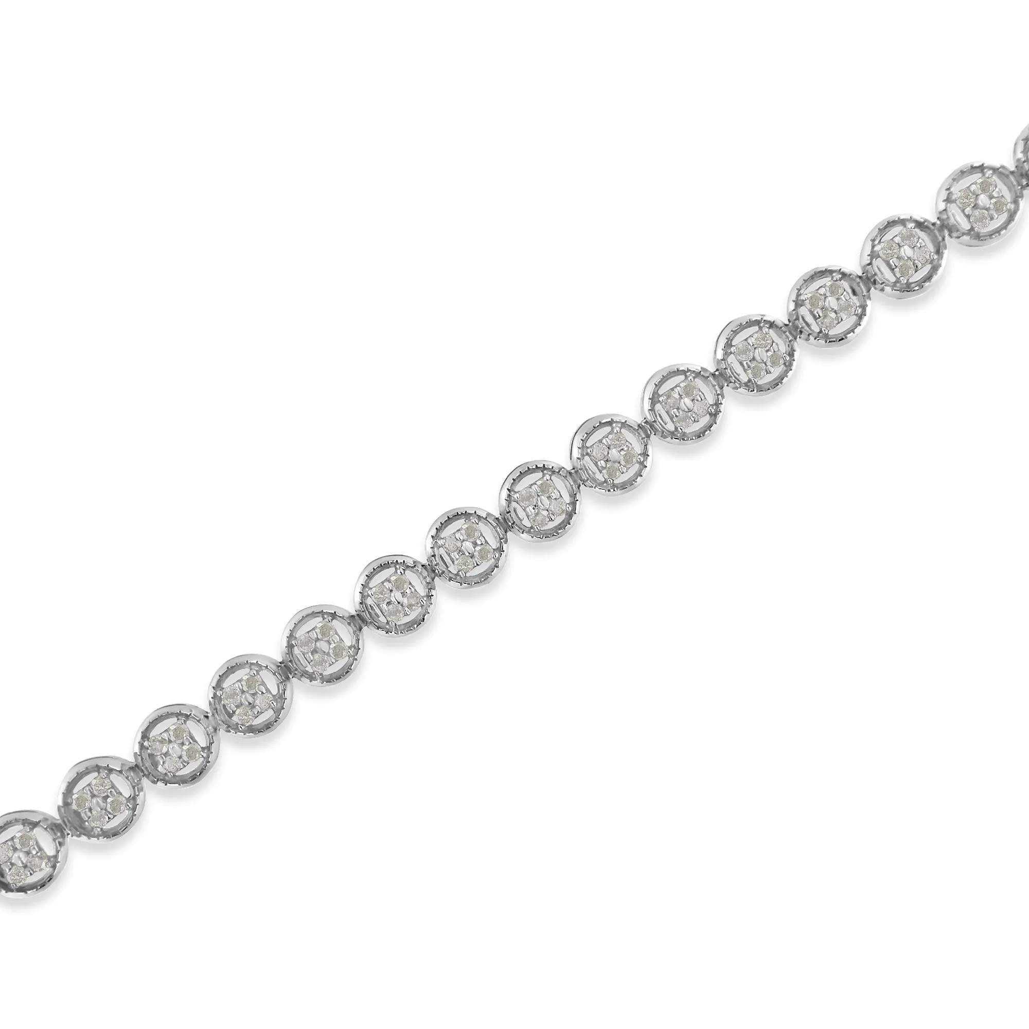 .925 Sterling Silver 1-1/3 Cttw Diamond 7" Open Circle Wheel Link Tennis Bracelet