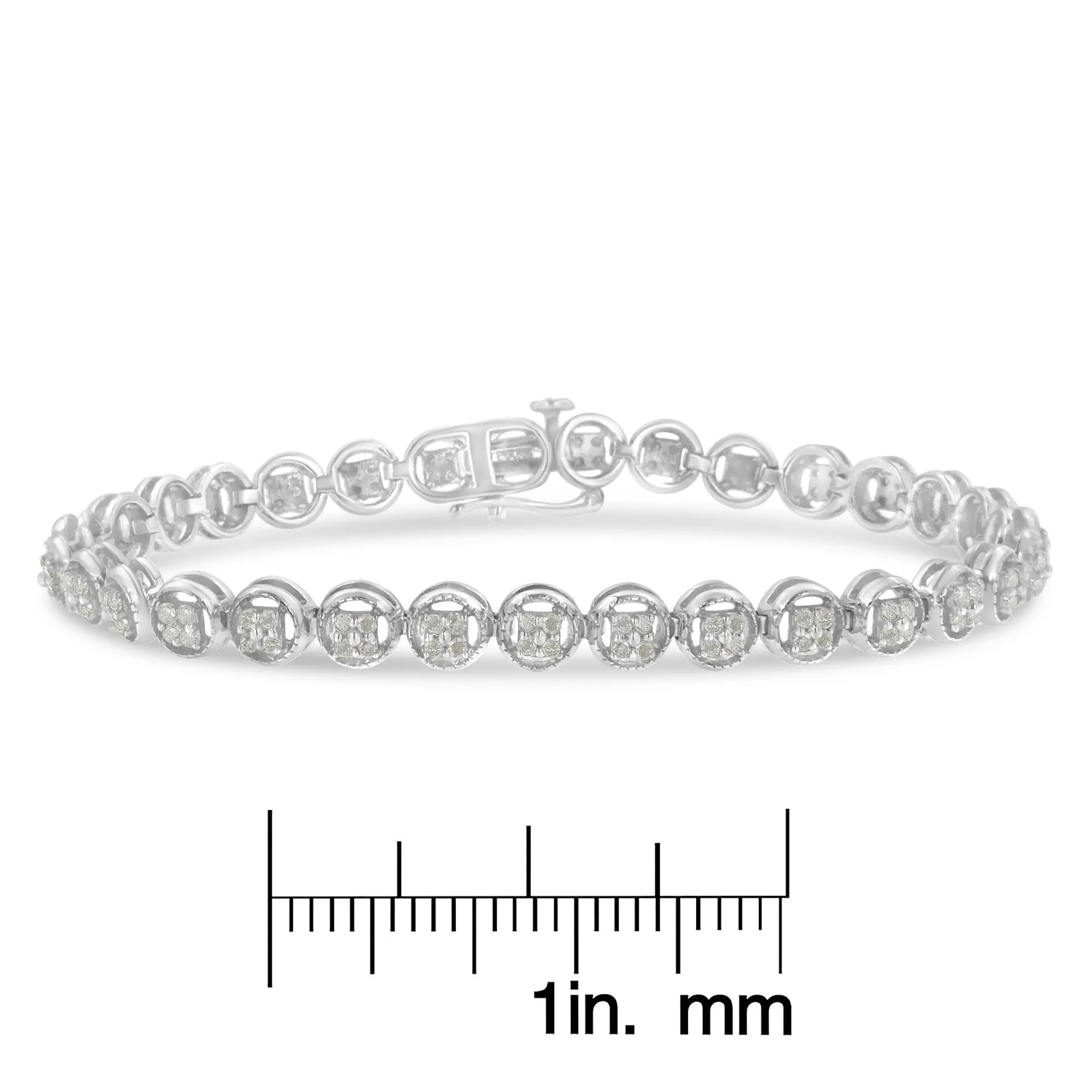 .925 Sterling Silver 1-1/3 Cttw Diamond 7" Open Circle Wheel Link Tennis Bracelet