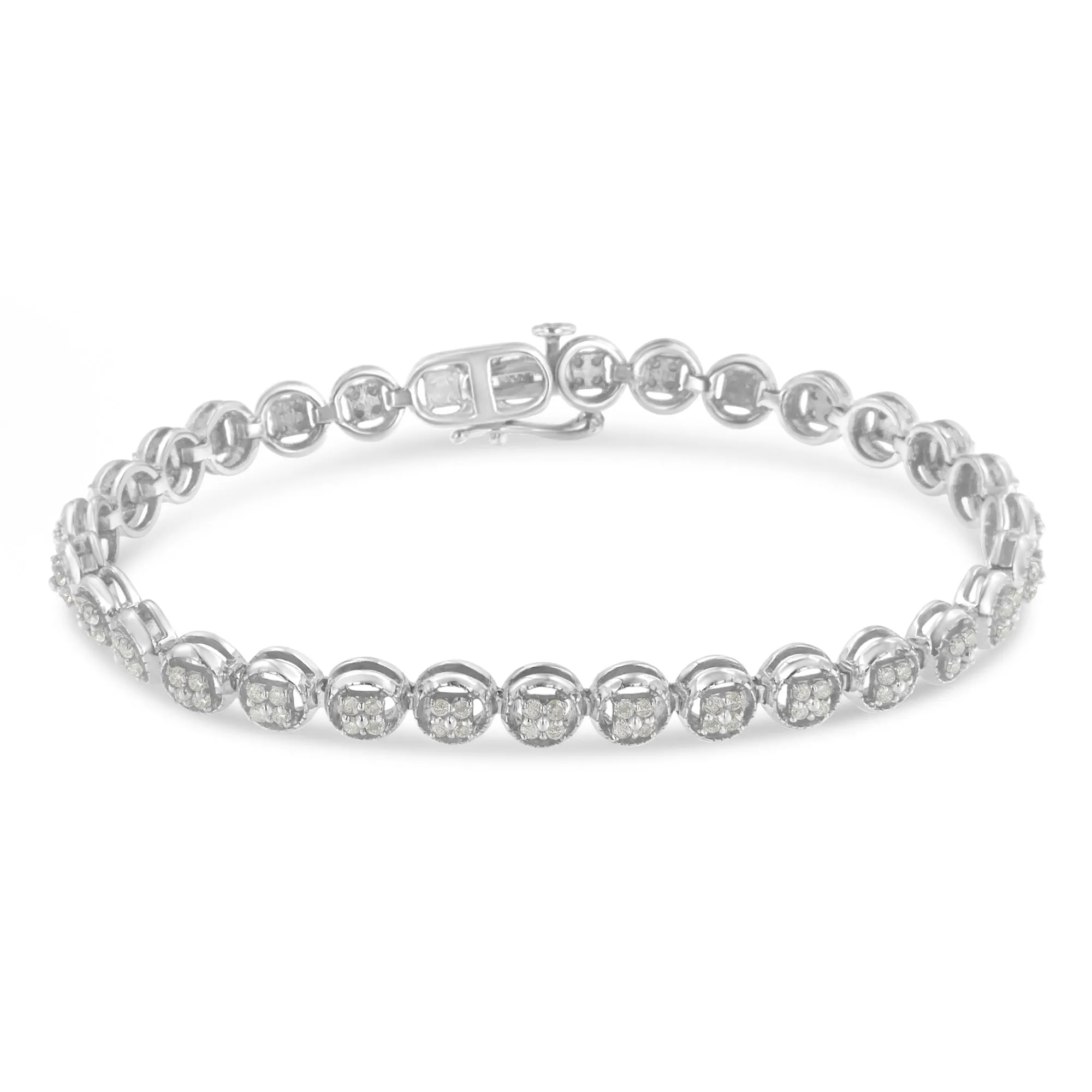 .925 Sterling Silver 1-1/3 Cttw Diamond 7" Open Circle Wheel Link Tennis Bracelet