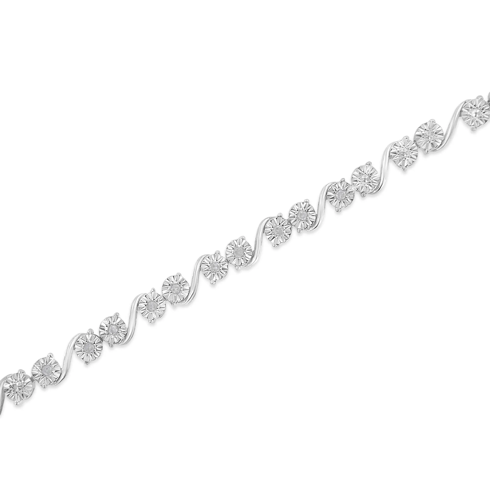 .925 Sterling Silver 1/10 Cttw Round Diamond "S" Link Miracle Plate Tennis Bracelet