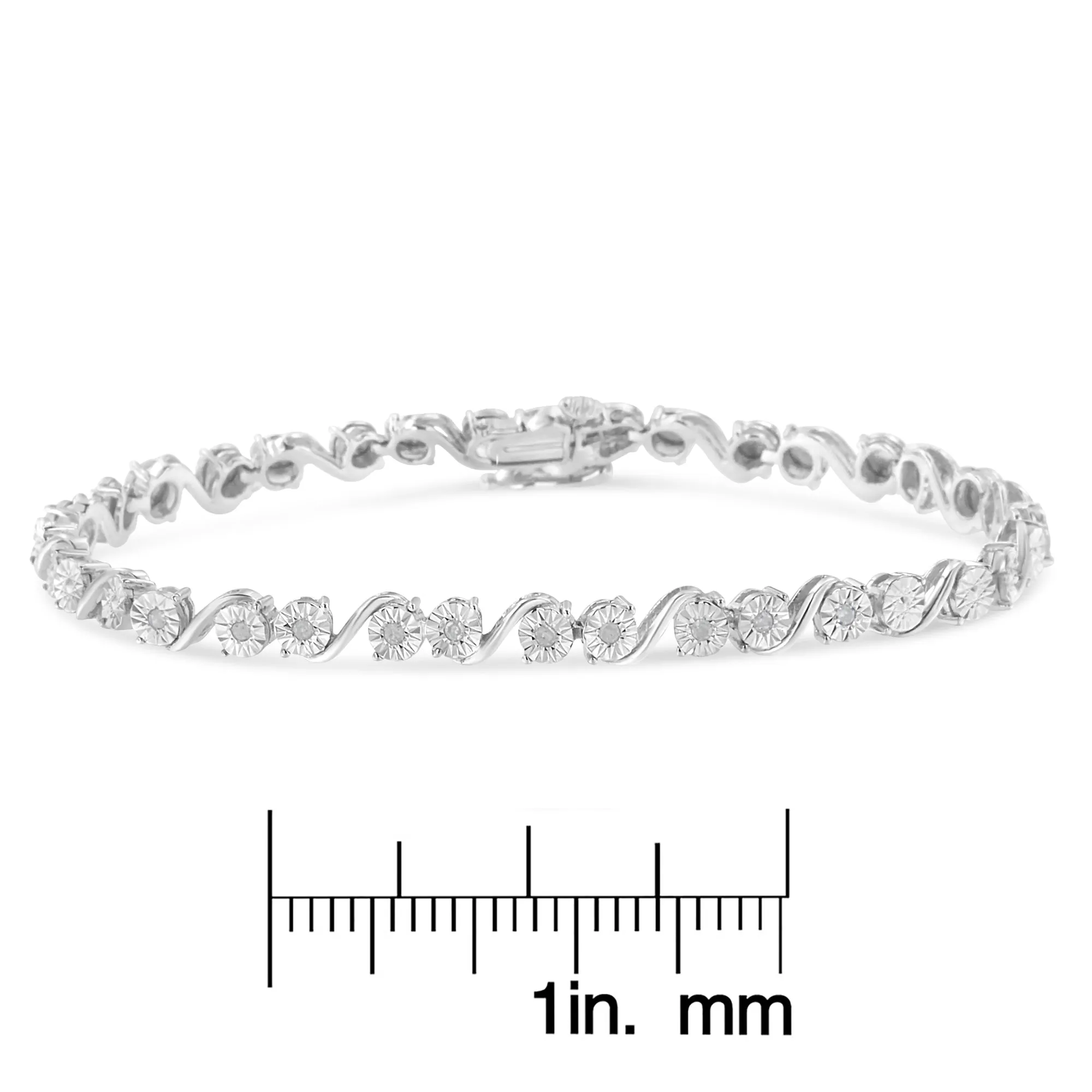 .925 Sterling Silver 1/10 Cttw Round Diamond "S" Link Miracle Plate Tennis Bracelet