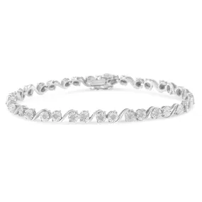 .925 Sterling Silver 1/10 Cttw Round Diamond "S" Link Miracle Plate Tennis Bracelet