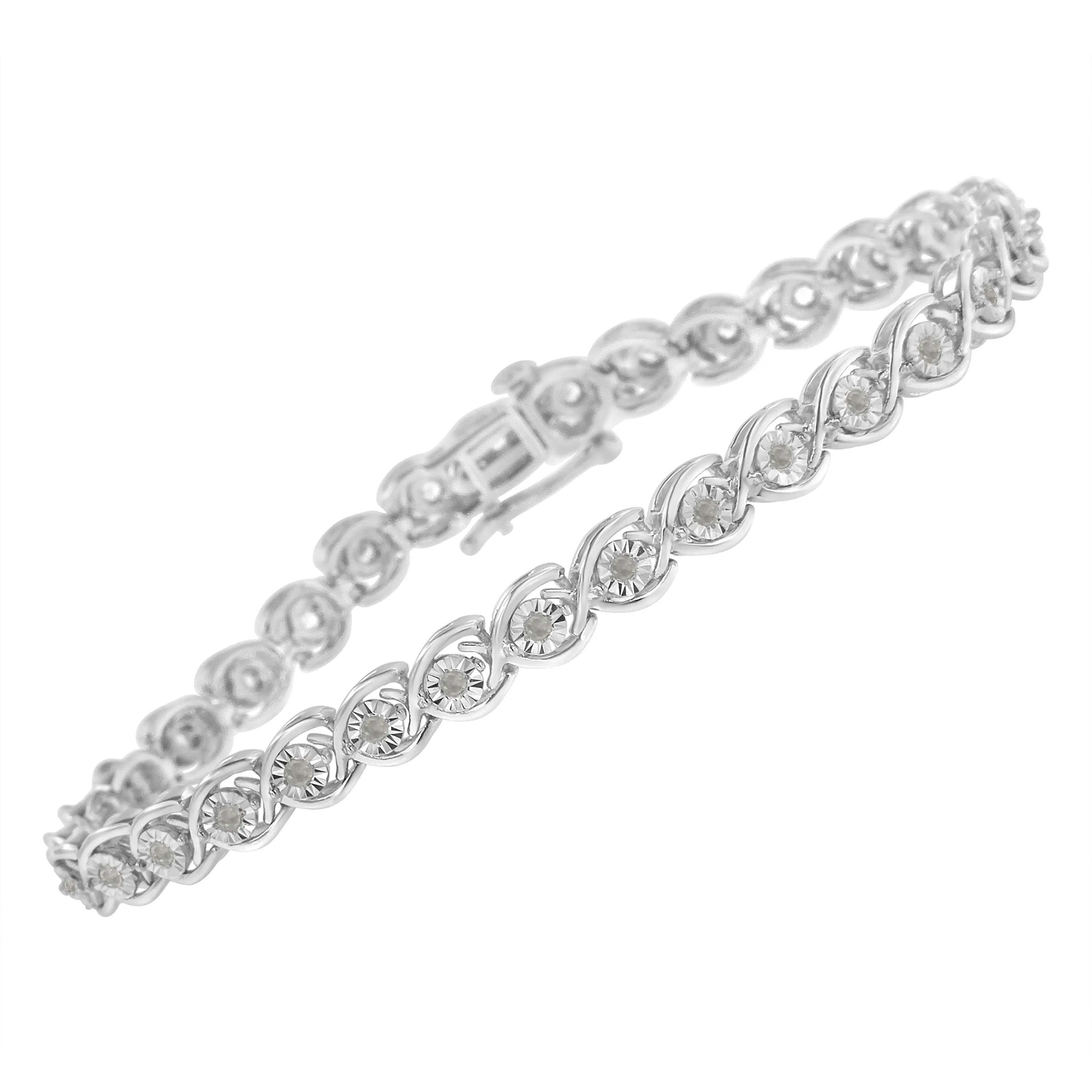 .925 Sterling Silver 1/2 Cttw Diamond Criss-Cross Miracle-Set 7" Link Bracelet