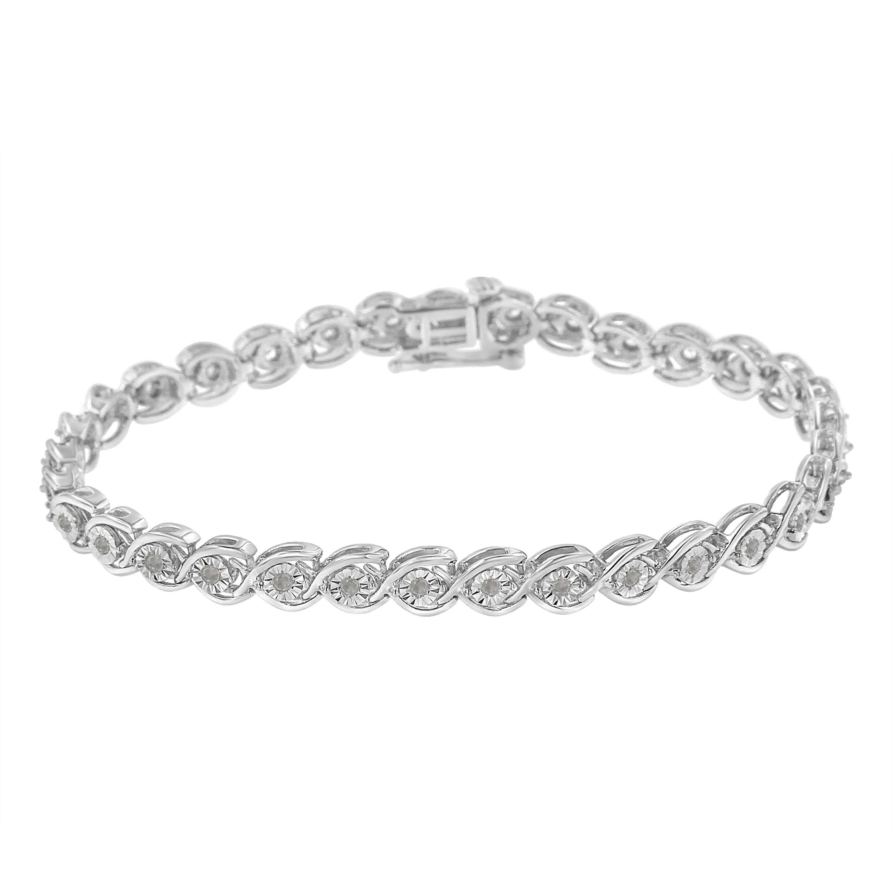 .925 Sterling Silver 1/2 Cttw Diamond Criss-Cross Miracle-Set 7" Link Bracelet