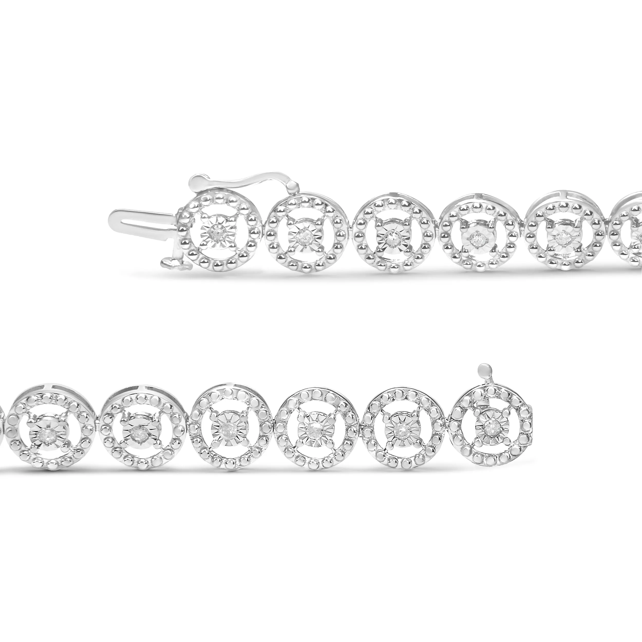 .925 Sterling Silver 1/2 Cttw Diamond Nested Circle Miracle Set Open Wheel 7.25" Fashion Link Bracelet