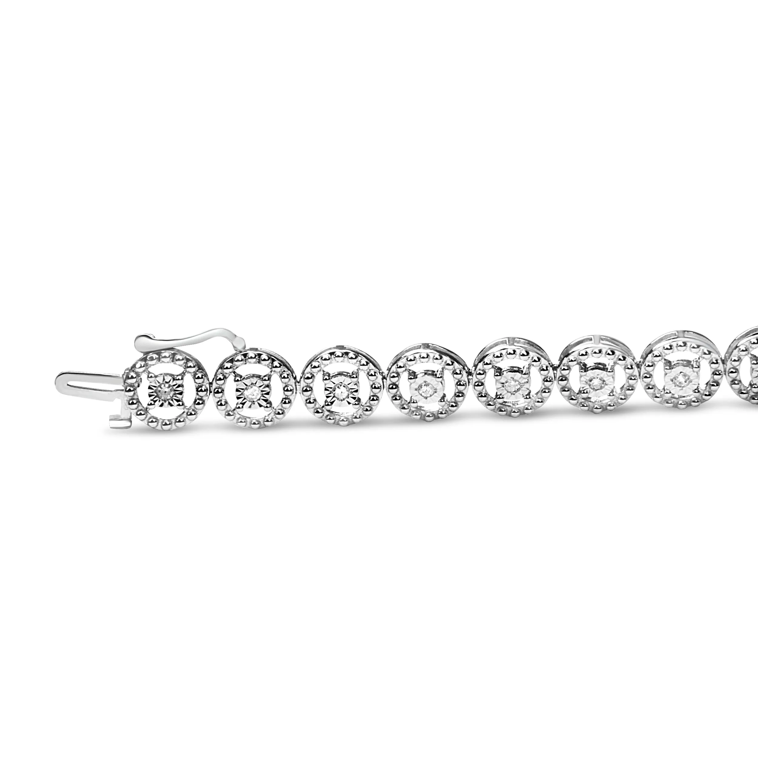 .925 Sterling Silver 1/2 Cttw Diamond Nested Circle Miracle Set Open Wheel 7.25" Fashion Link Bracelet