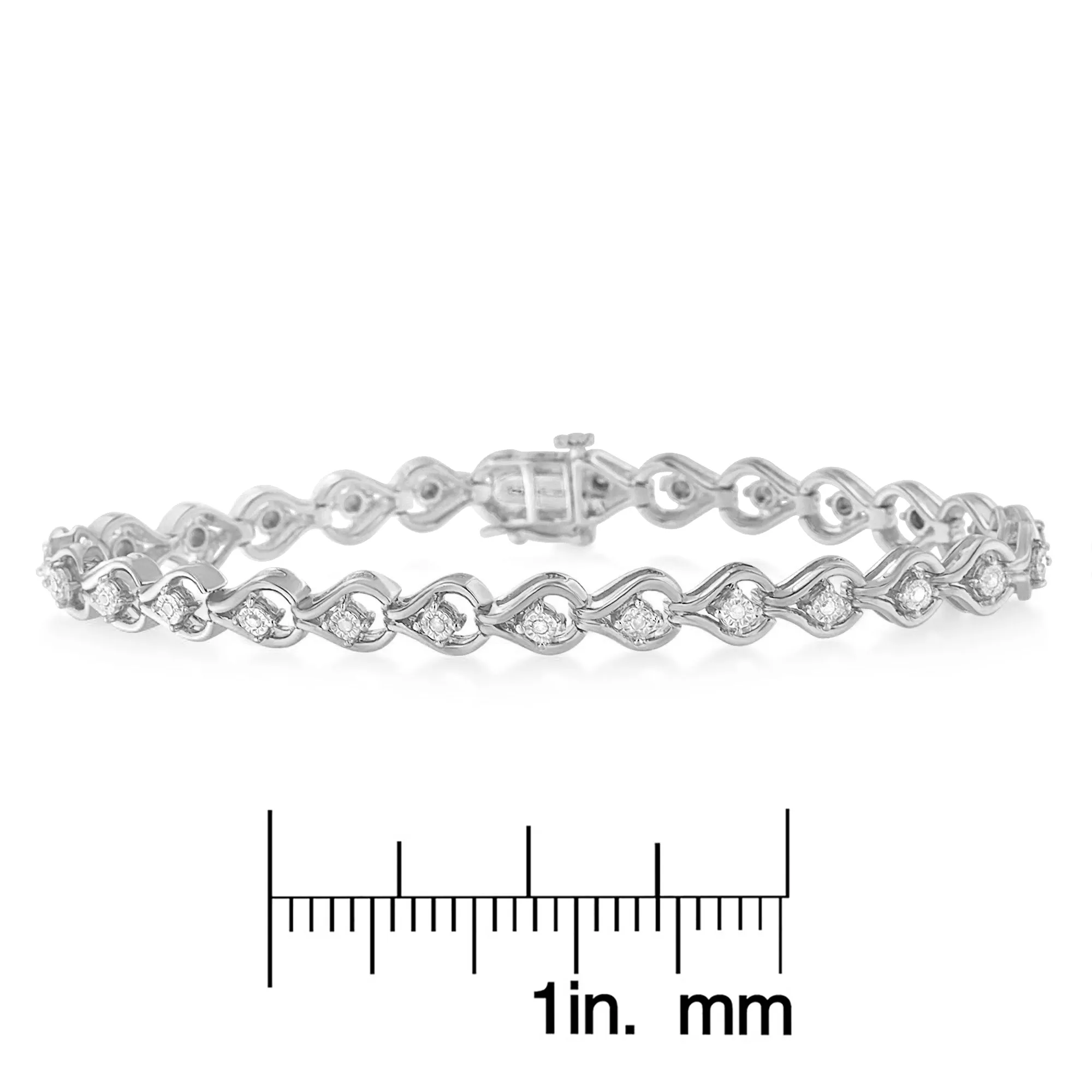 .925 Sterling Silver 1/4 Cttw Diamond Miracle-Set Teardrop Shaped 7” Link Bracelet