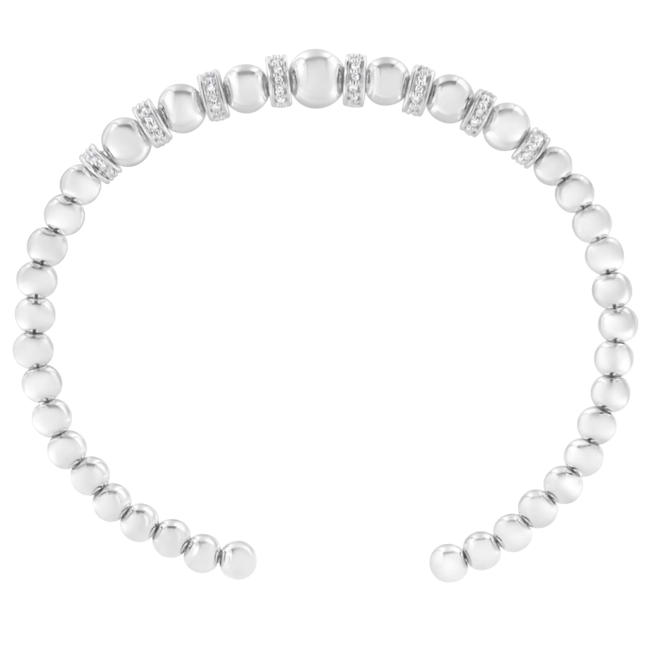 .925 Sterling Silver 1/4 Cttw Diamond Rondelle Graduated Ball Bead Cuff Bangle Bracelet (I-J color, I2-I3 clarity) - Fits wrists up to 7 1/2 inches