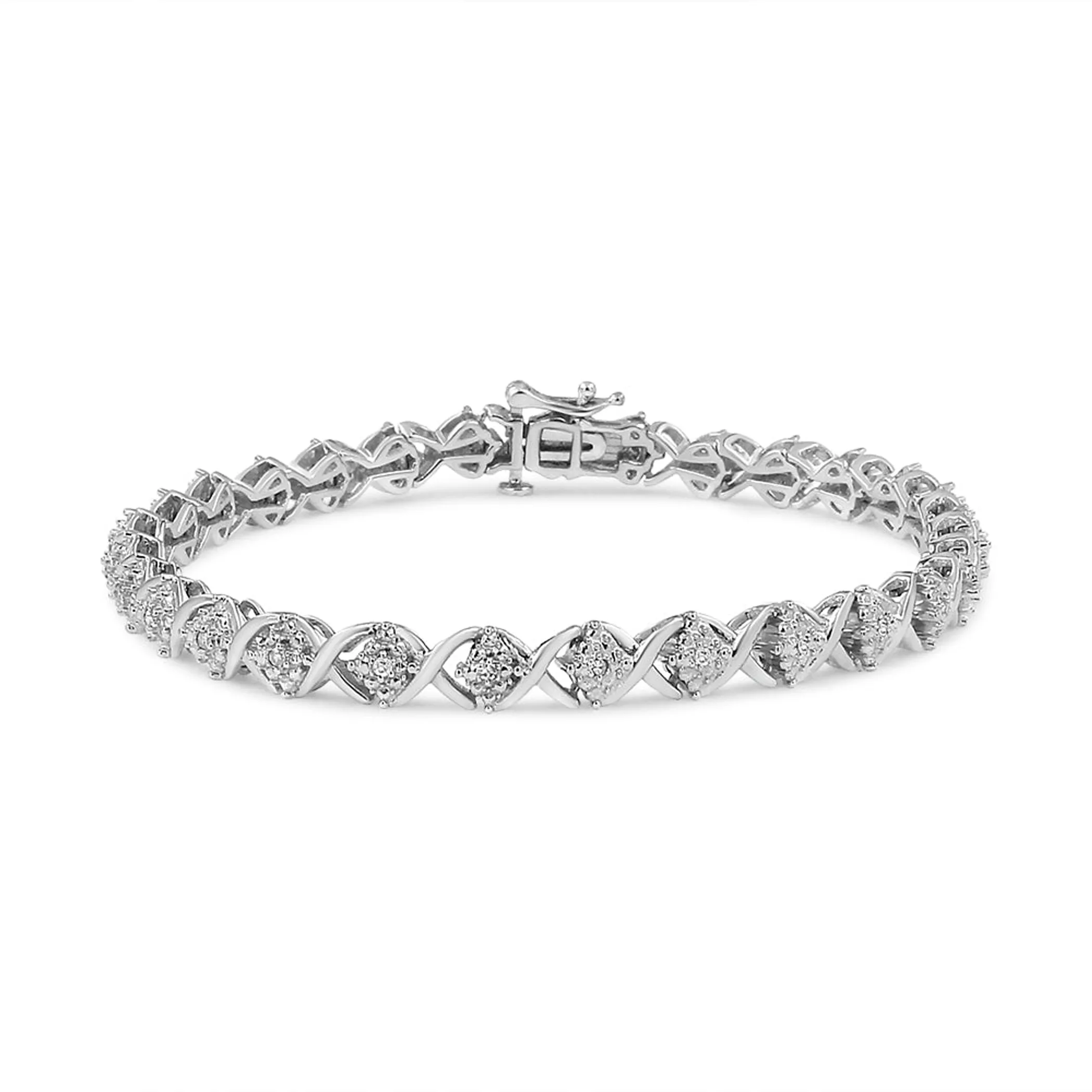 .925 Sterling Silver 1/4 Cttw Round-Cut Diamond "X" Link Bracelet (I-J Color, I3 Clarity) - Size 7.25 "