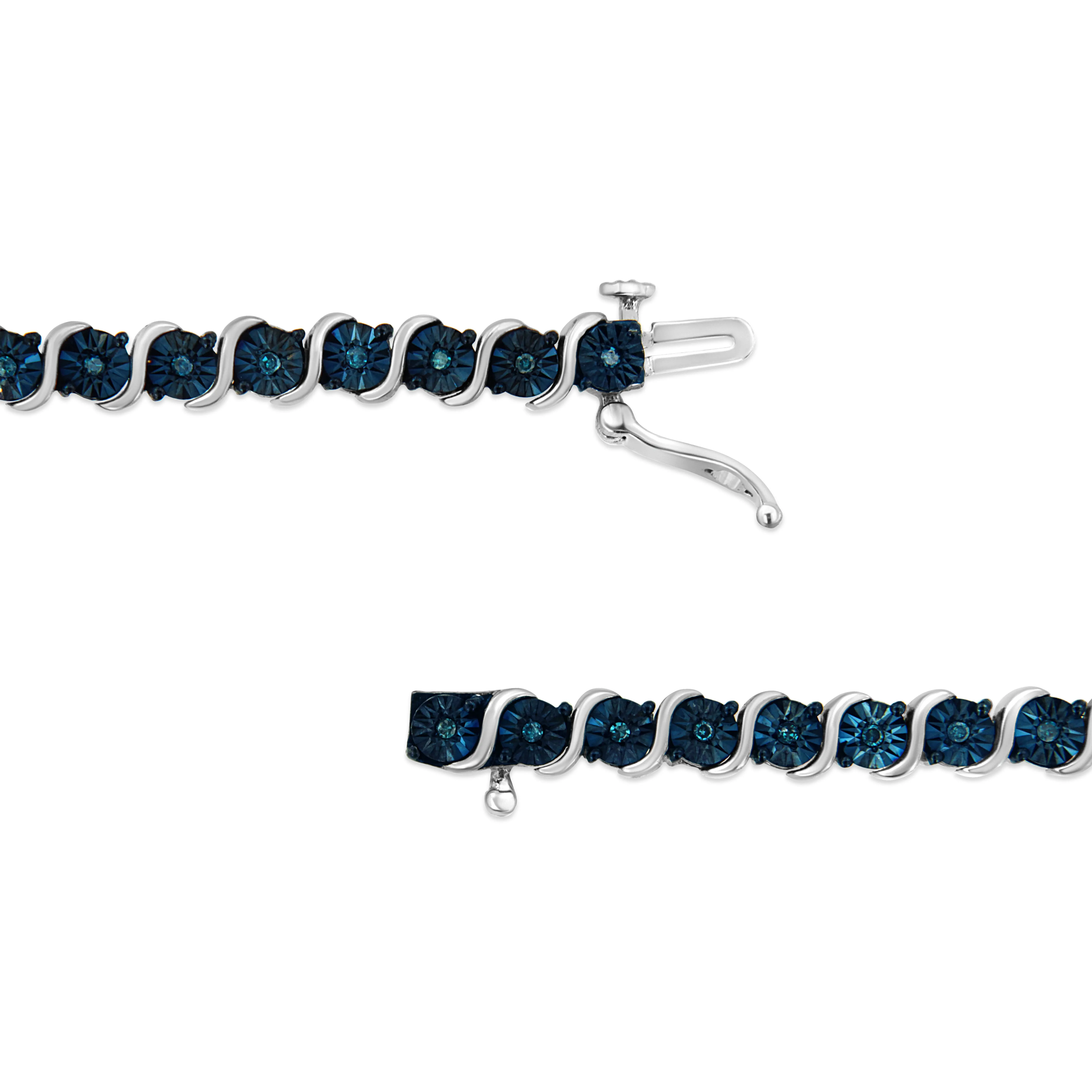 .925 Sterling Silver 1/4 Cttw Treated Blue Diamond Tennis 7" Bracelet