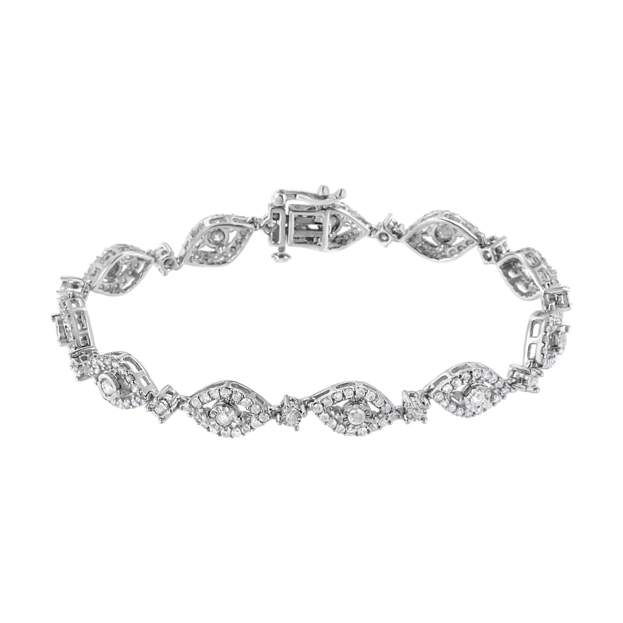 .925 Sterling Silver 2 1/2 Cttw Diamond Pear Shaped and Bezel Link Bracelet (I-J Color, I2-I3 Clarity) - 7.5 "