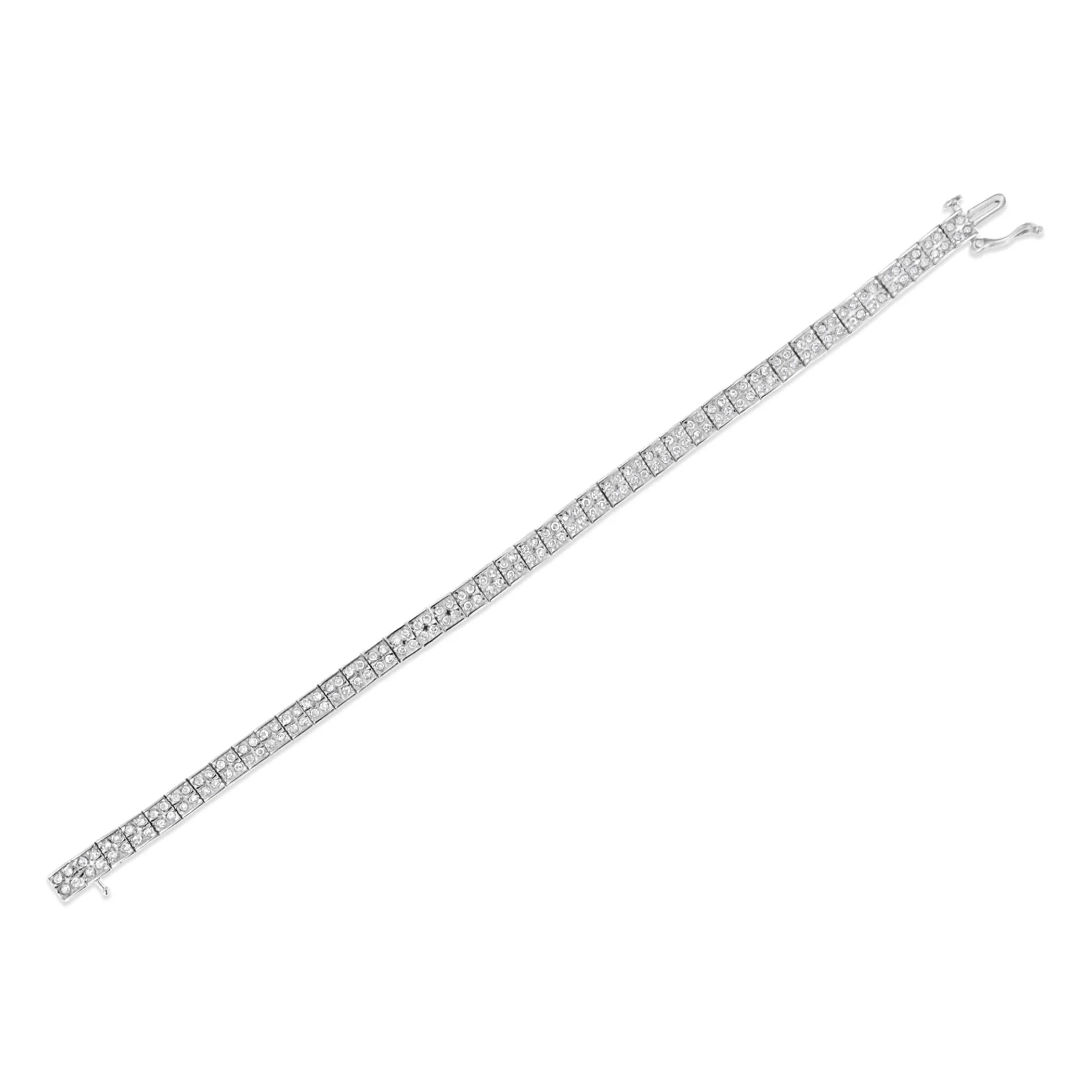 .925 Sterling Silver 2 Cttw Prong Set Round-Cut Diamond 4 Stone Box Link Bracelet (I-J Color, I3 Clarity) - 7.25"