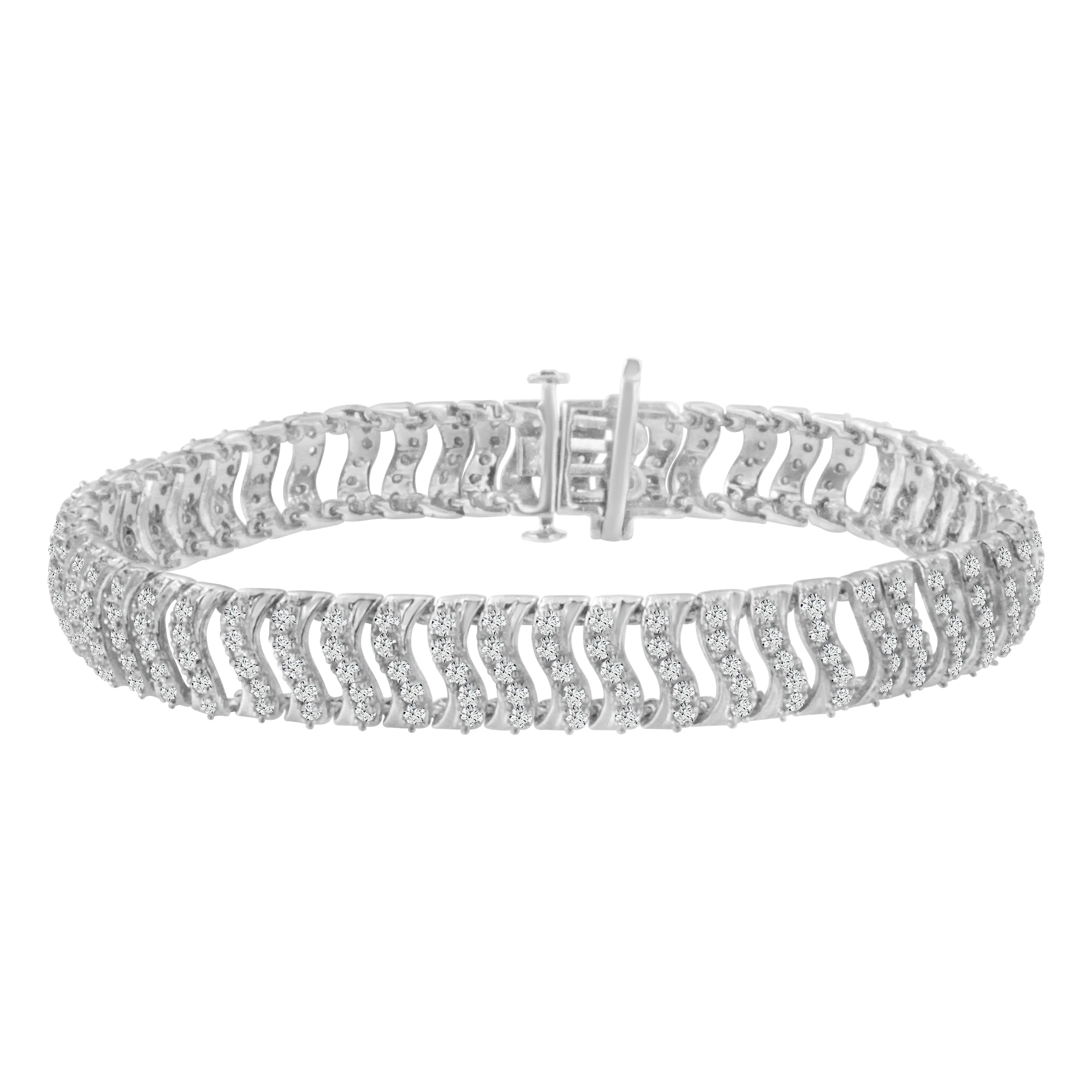 .925 Sterling Silver 3.0 Cttw Diamond Chevron "S" Wave Link Bracelet