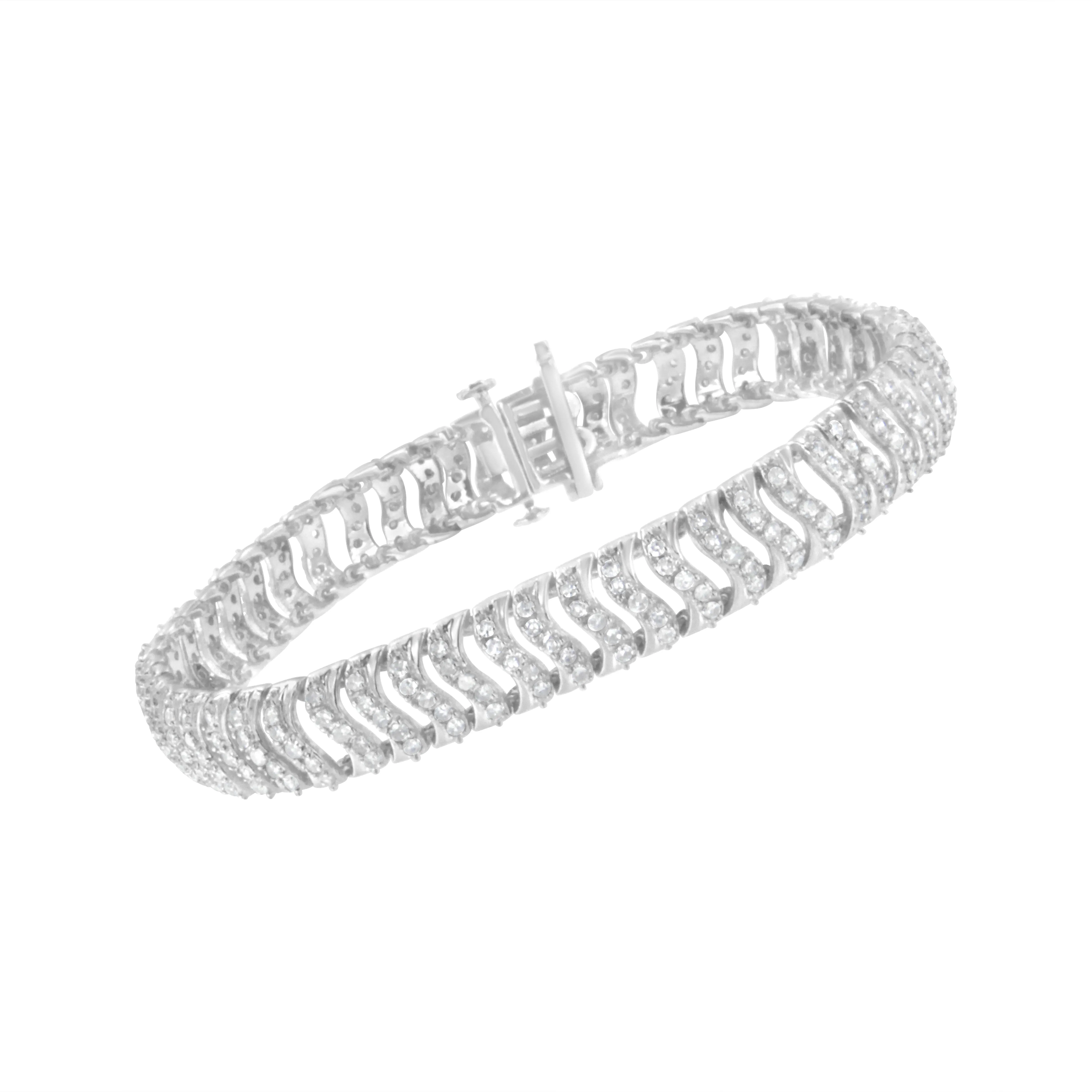 .925 Sterling Silver 3.0 Cttw Diamond Chevron "S" Wave Link Bracelet