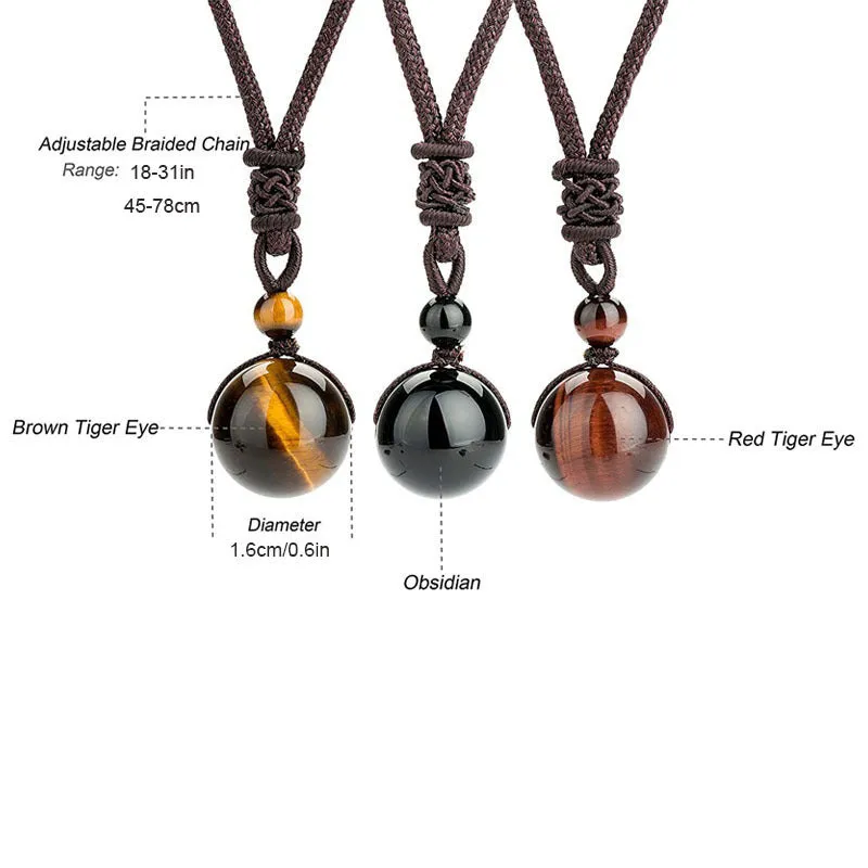 Adjustable Tigers Eye Pendant Necklace for Luck and Blessings