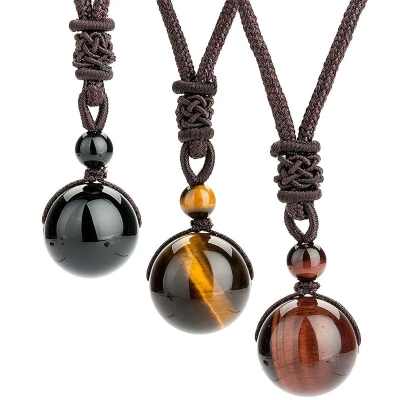 Adjustable Tigers Eye Pendant Necklace for Luck and Blessings