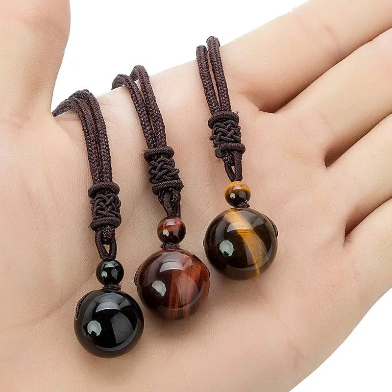 Adjustable Tigers Eye Pendant Necklace for Luck and Blessings