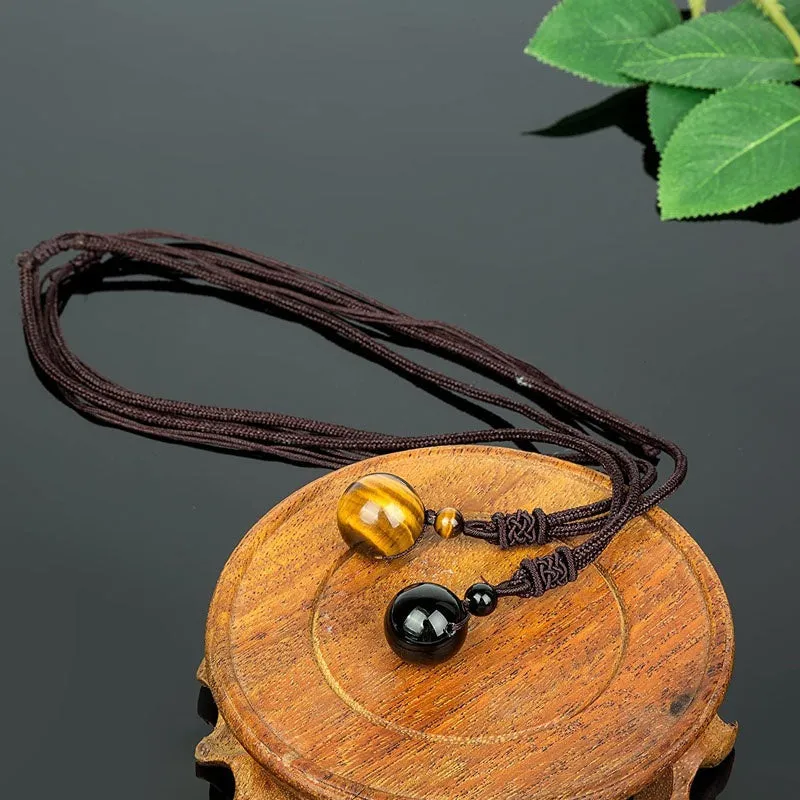 Adjustable Tigers Eye Pendant Necklace for Luck and Blessings