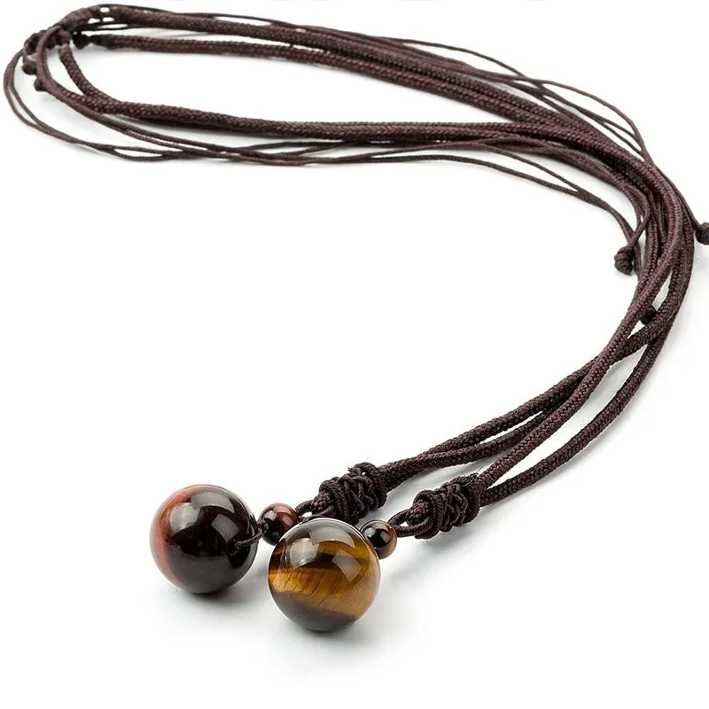 Adjustable Tigers Eye Pendant Necklace for Luck and Blessings