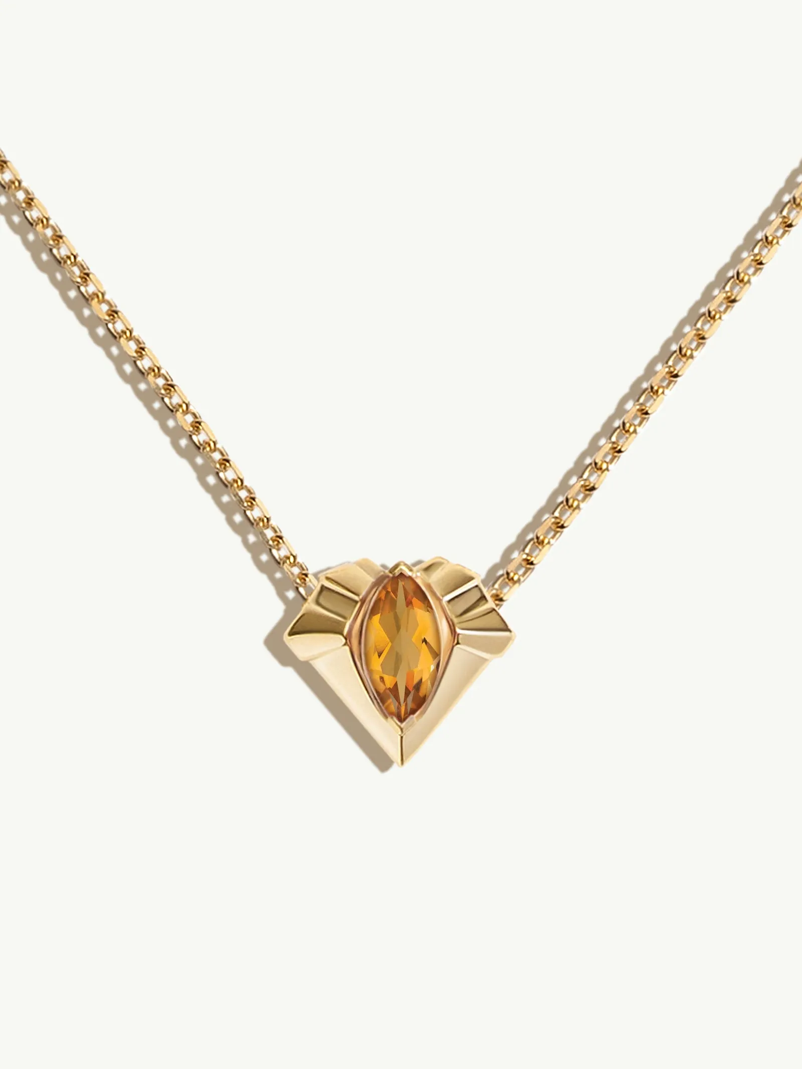 Alexandria Art Deco Heart Pendant Necklace with Marquise-Cut Citrine in 18K Yellow Gold