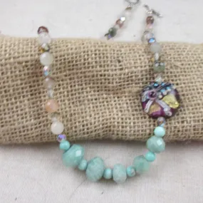 Amazonite Gemstone  Quartz & Artisan Bead Necklace