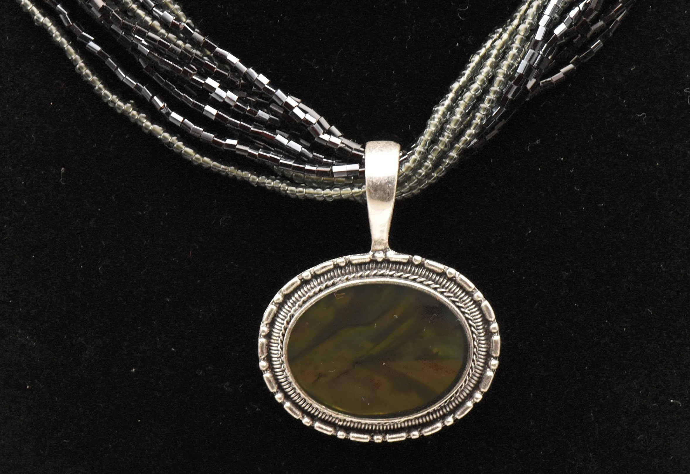 Ammolite Pendant on Multi-Strand Beaded Necklace