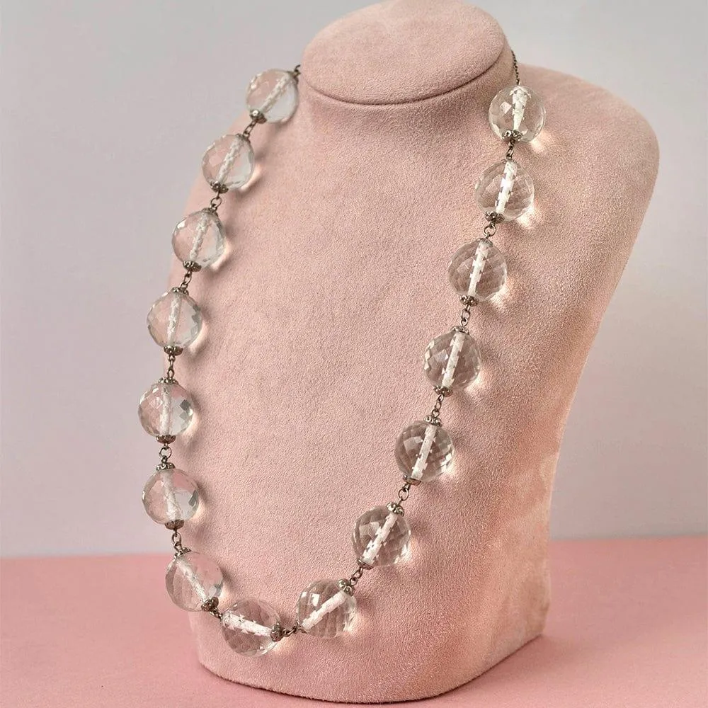 Antique Edwardian 1910 Silver Faceted Beaded Necklaces