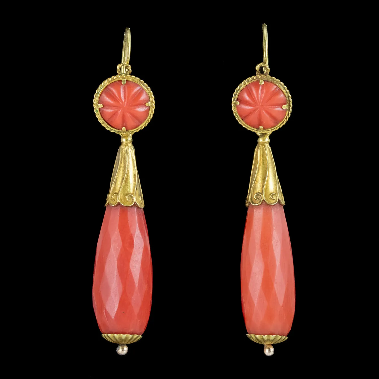 Antique Georgian Coral Day And Night Earrings 18ct Gold