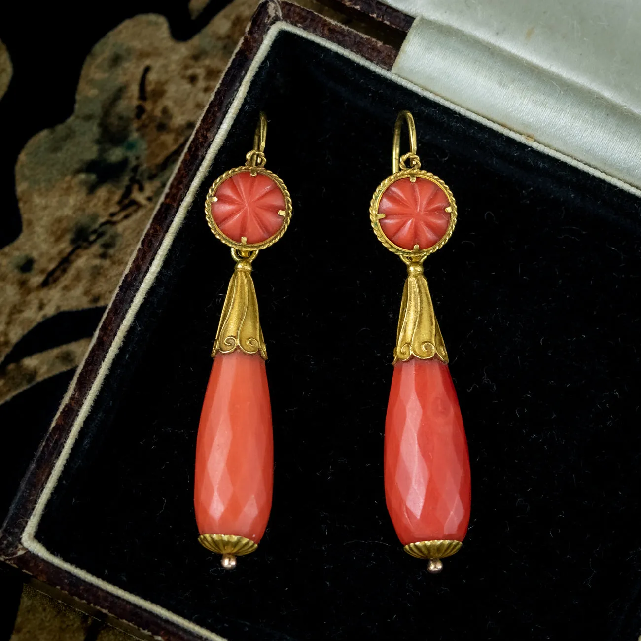 Antique Georgian Coral Day And Night Earrings 18ct Gold