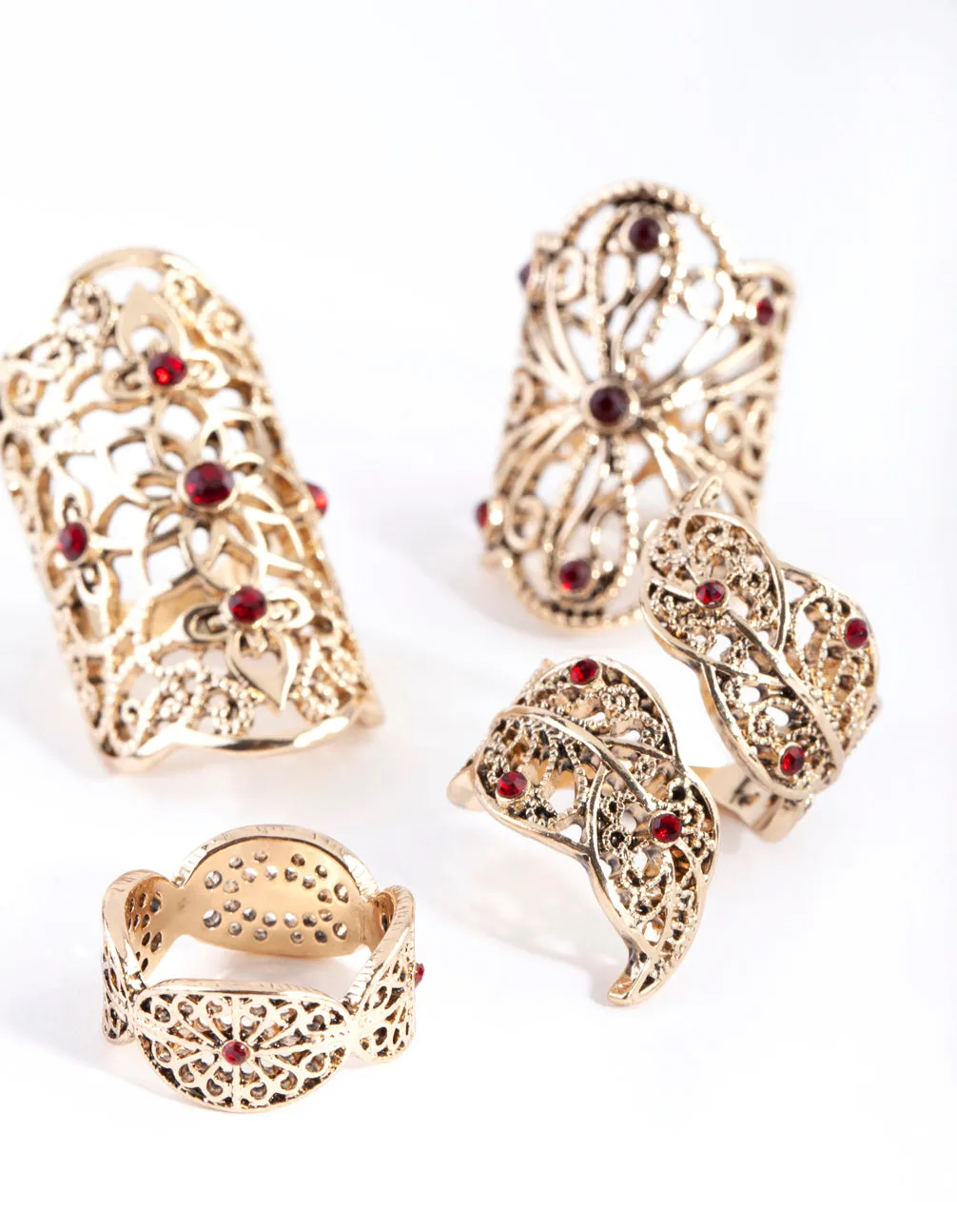 Antique Gold Filigree Statement Ring 4 Pack