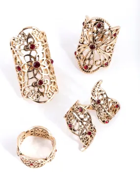 Antique Gold Filigree Statement Ring 4 Pack