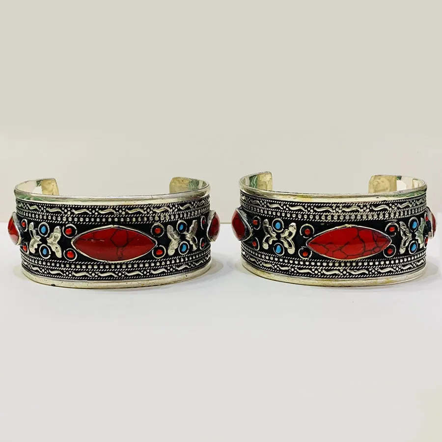 Antique Inlaid Stone Cuff Bracelet