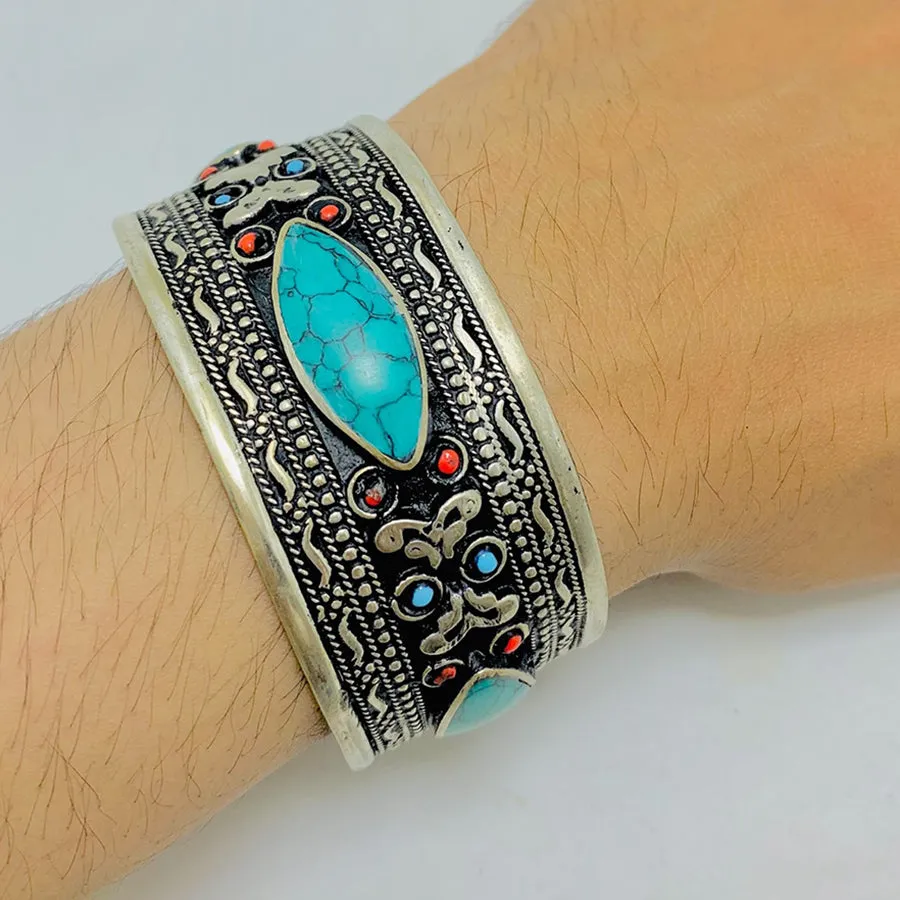 Antique Inlaid Stone Cuff Bracelet