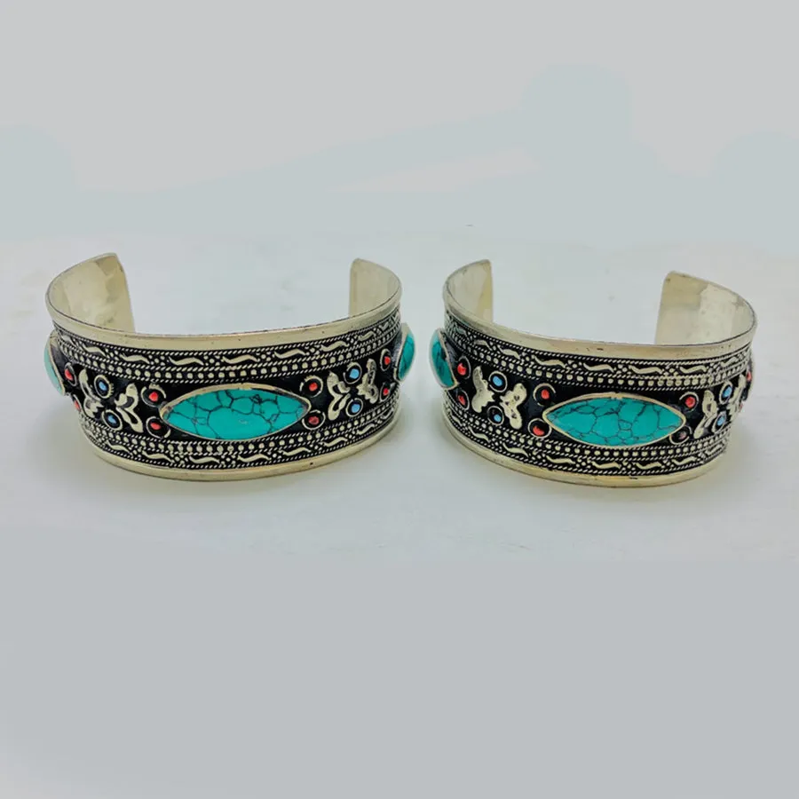 Antique Inlaid Stone Cuff Bracelet