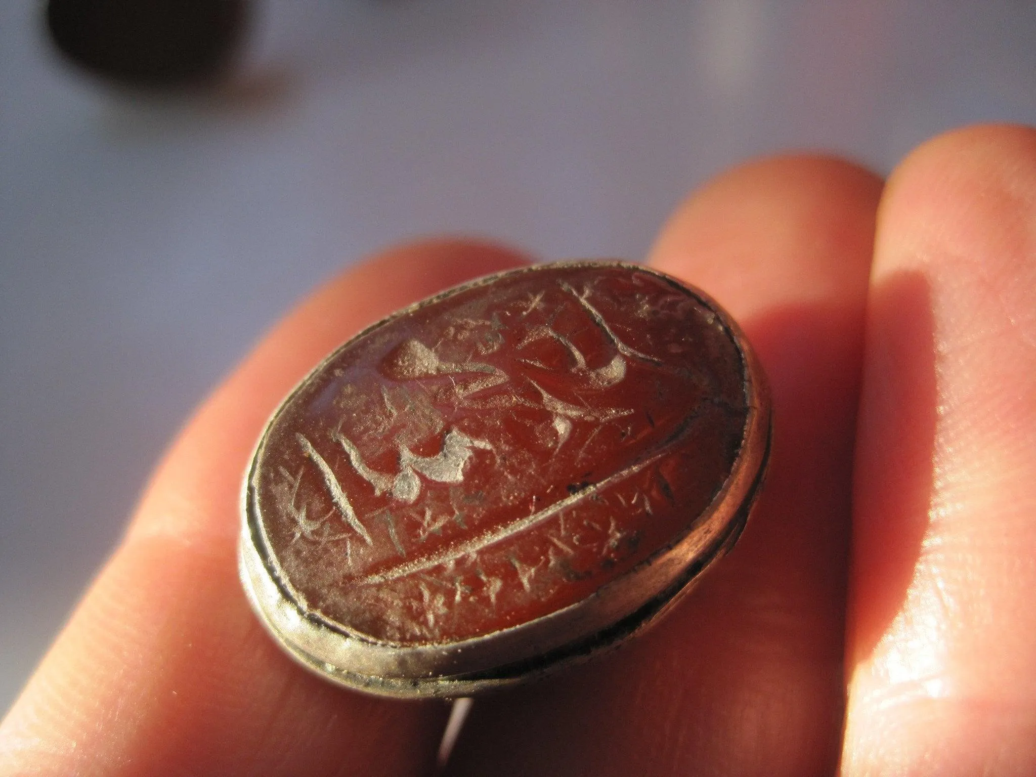 Antique Islamic Silver Seal Fob or Pendant with Carved Agate