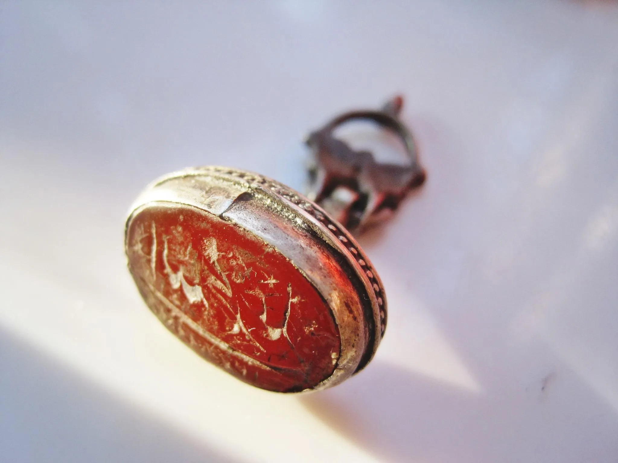 Antique Islamic Silver Seal Fob or Pendant with Carved Agate