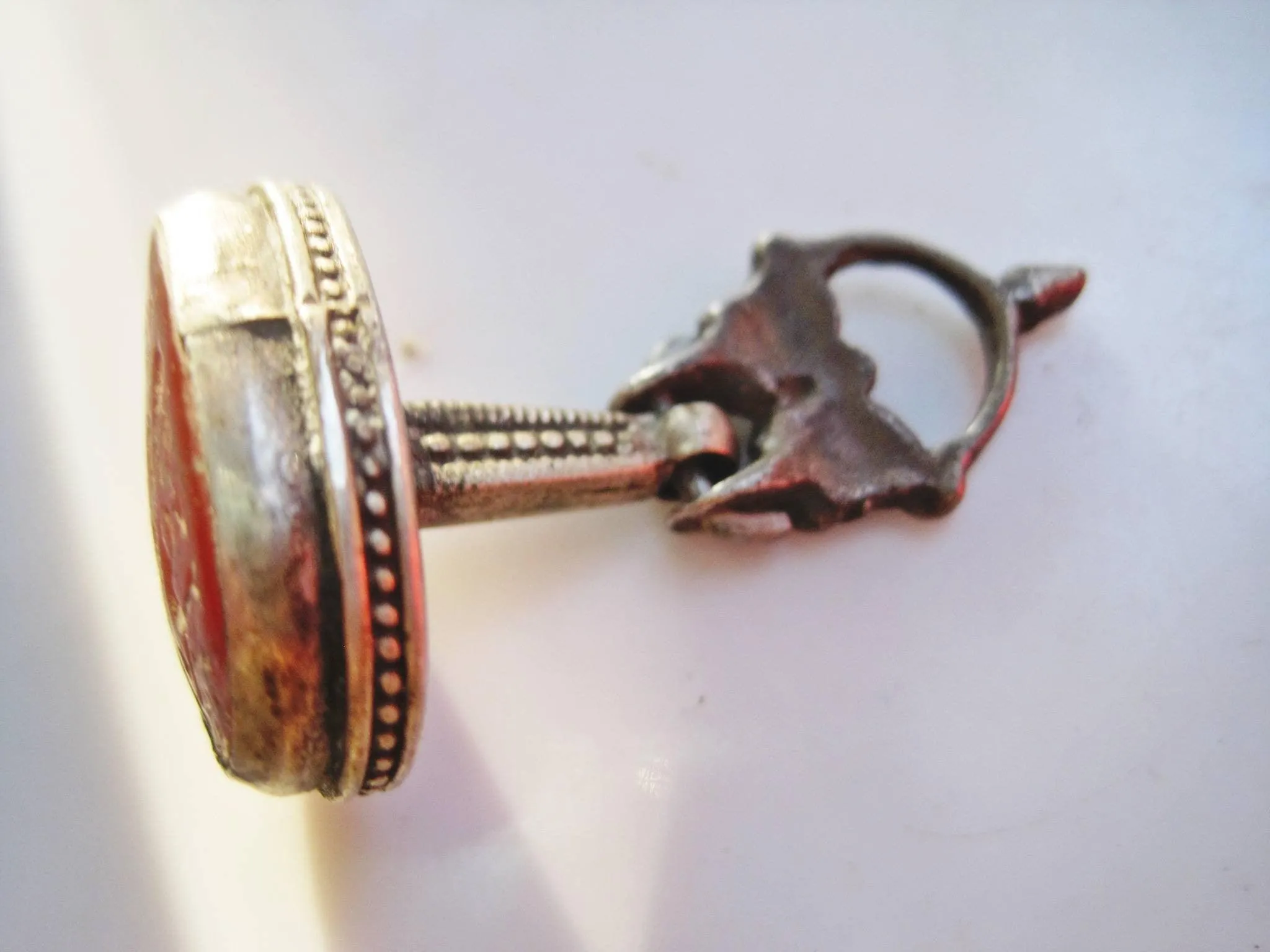 Antique Islamic Silver Seal Fob or Pendant with Carved Agate