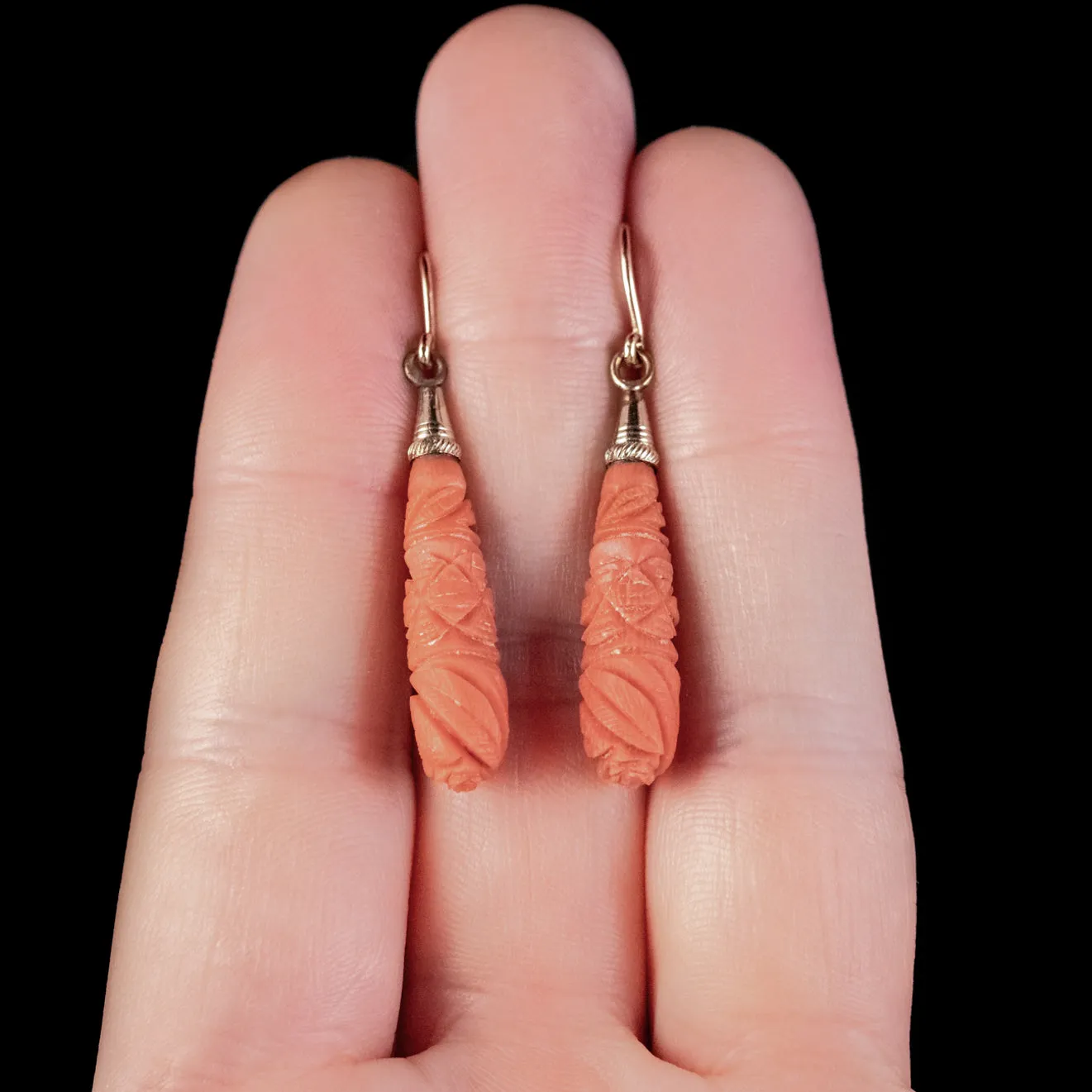 Antique Victorian Coral Drop Earrings 15ct Gold Circa 1900