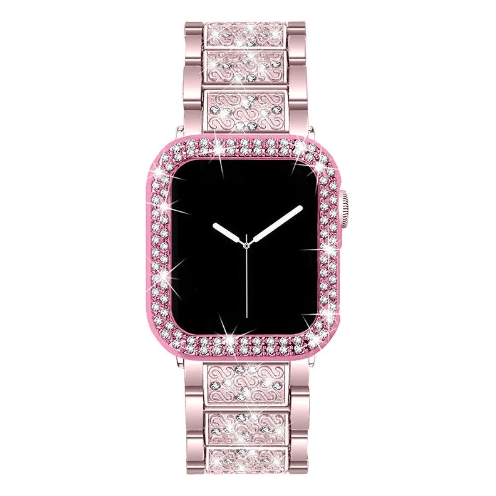 Apple Watch 40mm 3 bead rhinestone décor watch strap with cover - Rose Pink