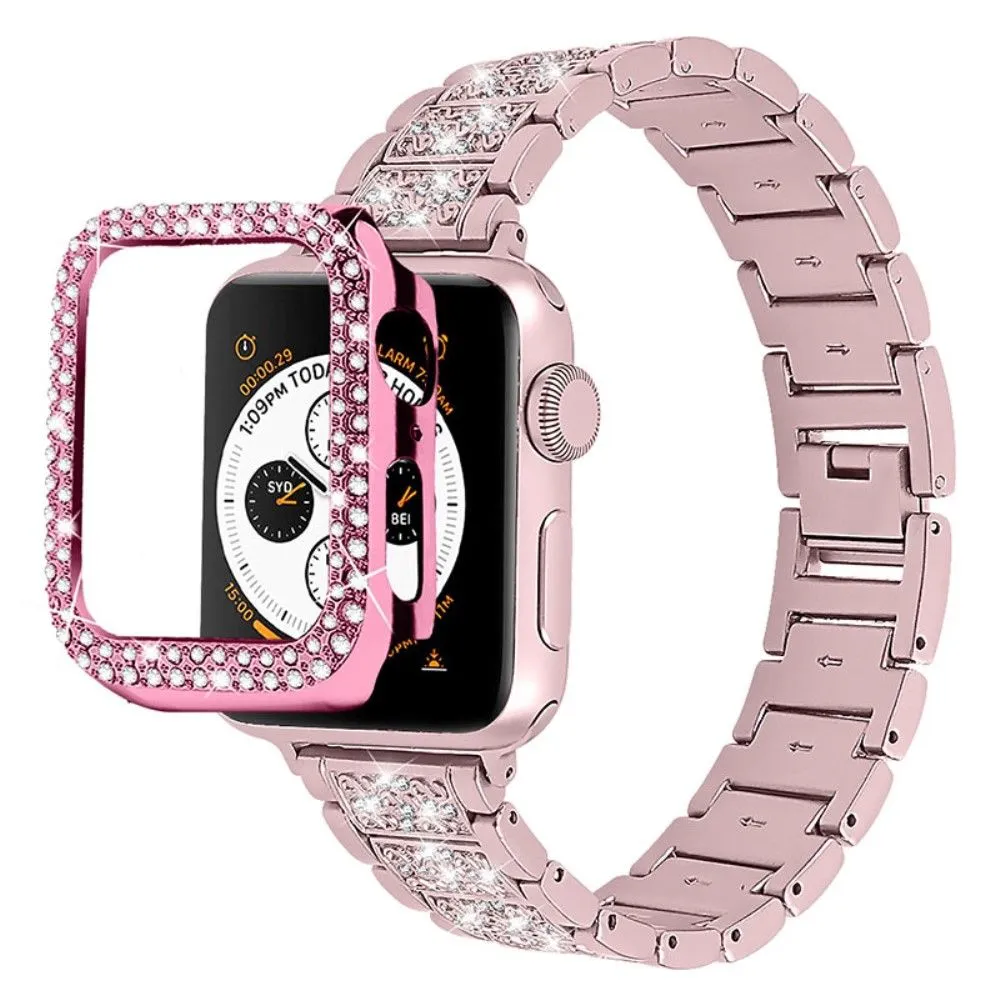 Apple Watch 40mm 3 bead rhinestone décor watch strap with cover - Rose Pink