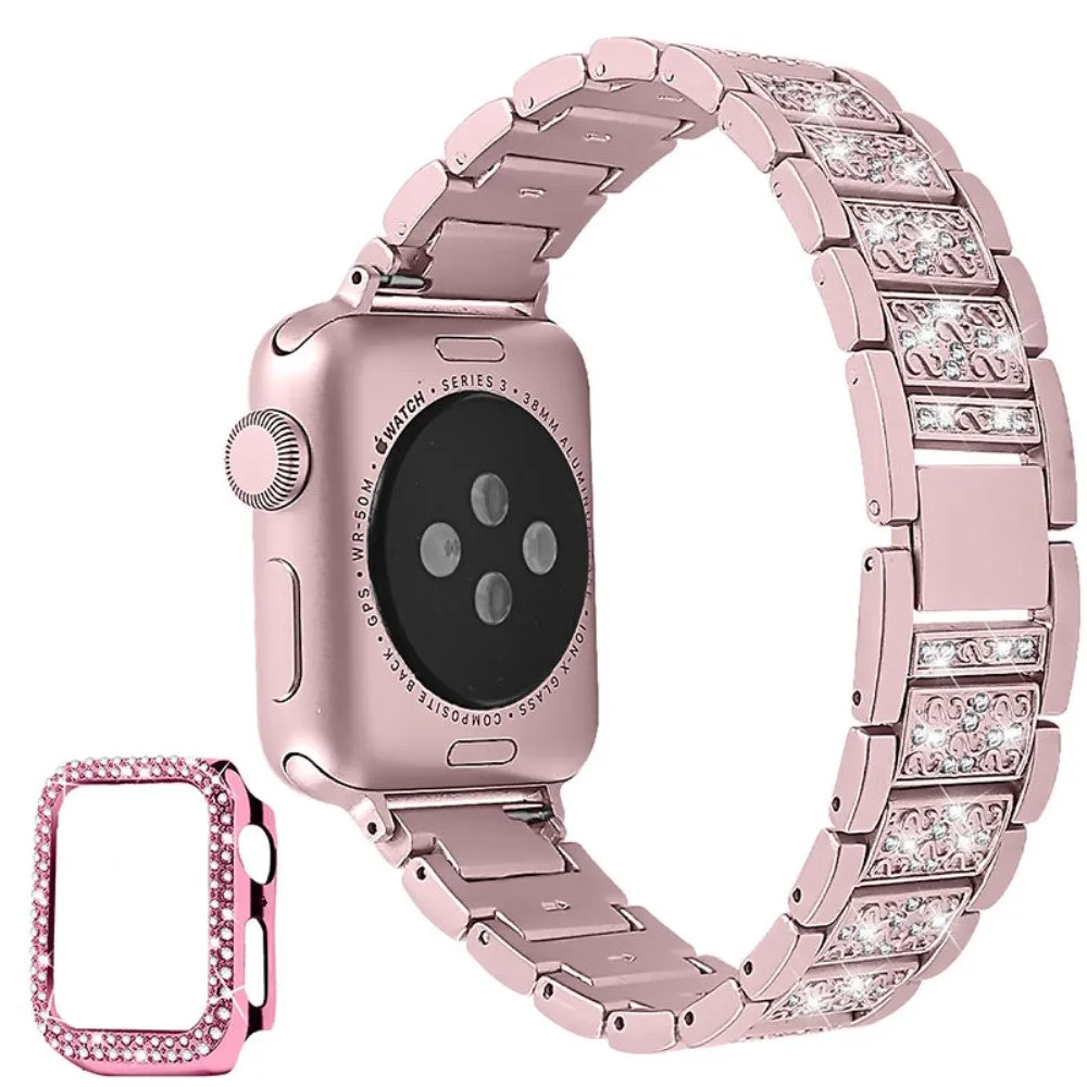 Apple Watch 40mm 3 bead rhinestone décor watch strap with cover - Rose Pink