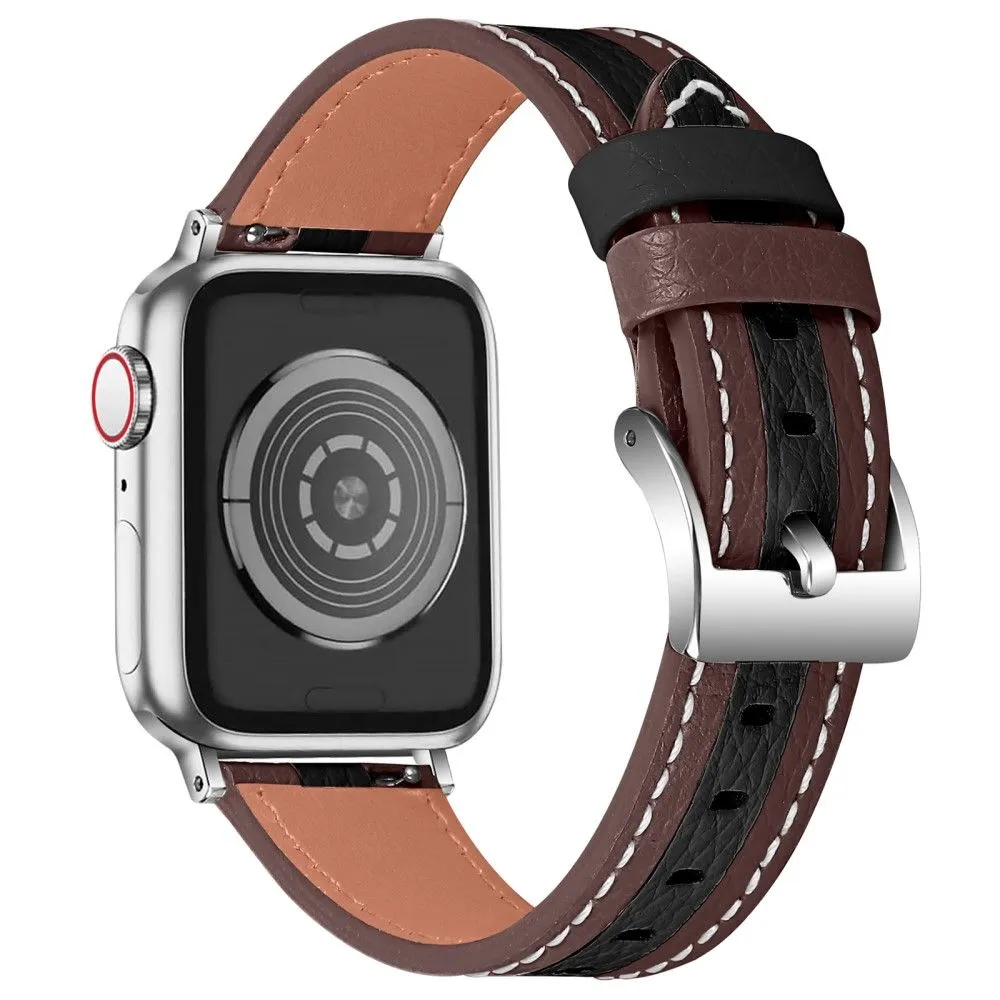 Apple Watch (45mm) color splicing genuine leather watch strap - Brown / Black