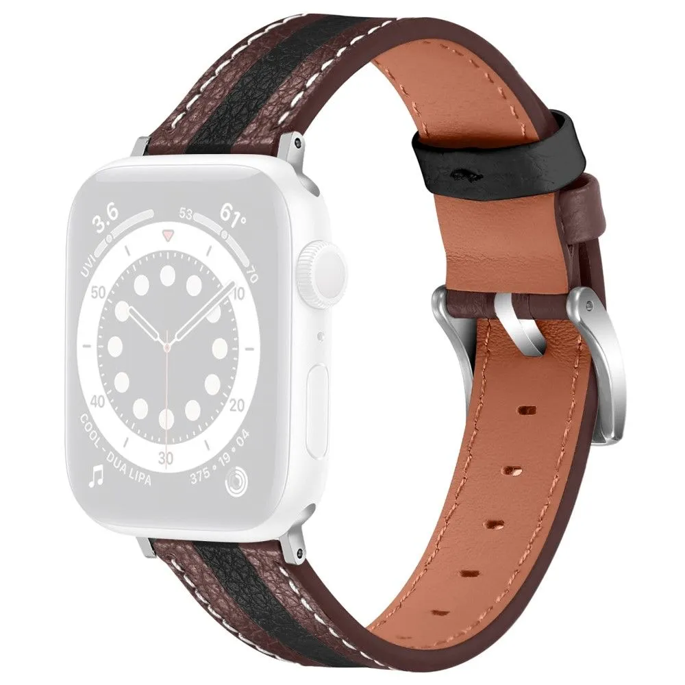 Apple Watch (45mm) color splicing genuine leather watch strap - Brown / Black