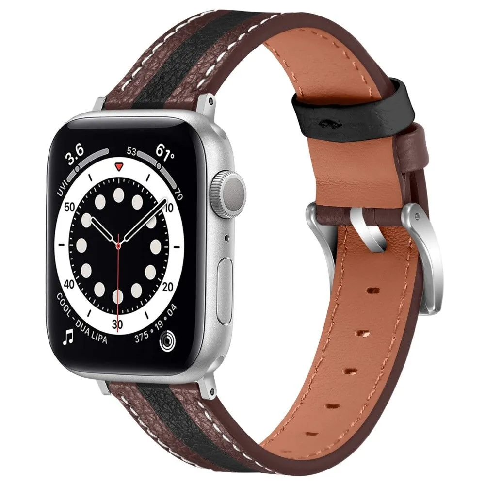 Apple Watch (45mm) color splicing genuine leather watch strap - Brown / Black