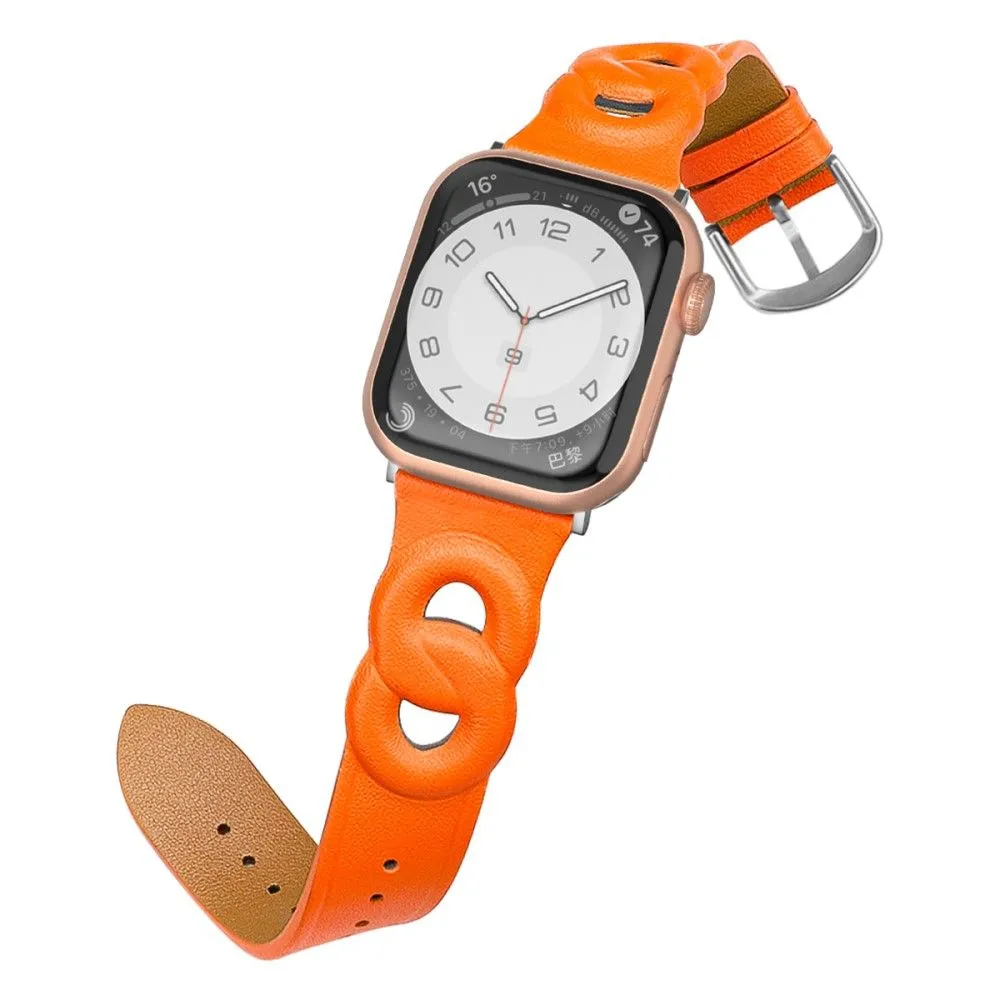 Apple Watch (45mm) dual ring style genuine leather watch strap - Orange