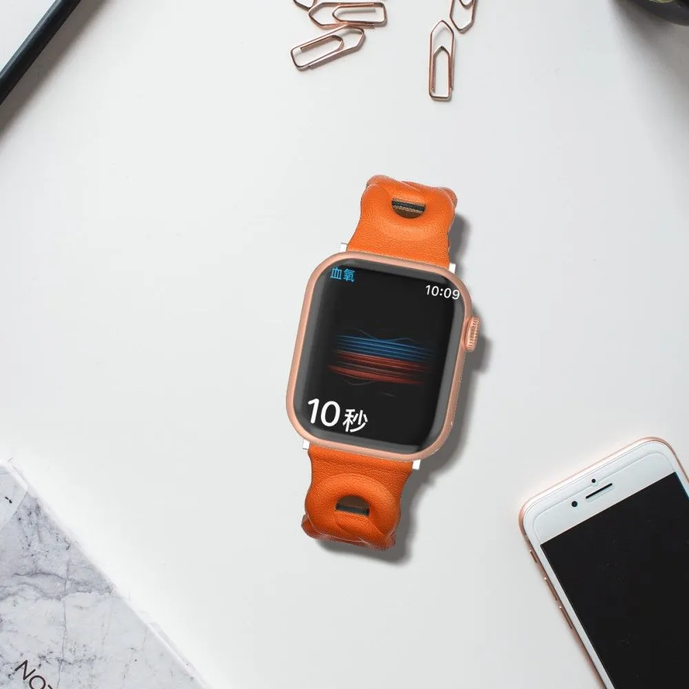 Apple Watch (45mm) dual ring style genuine leather watch strap - Orange