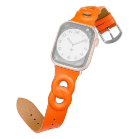 Apple Watch (45mm) dual ring style genuine leather watch strap - Orange