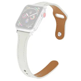 Apple Watch (45mm) stitching line genuine leather watch strap - White / Size: L