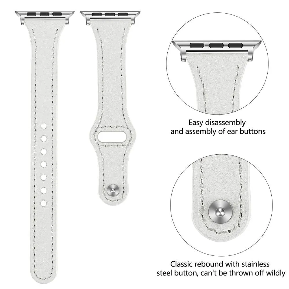 Apple Watch (45mm) stitching line genuine leather watch strap - White / Size: L